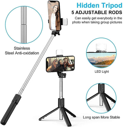 Extendable Flash 3-in-1 Selfie Stick Tripod with Bluetooth Remote