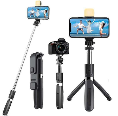 Extendable Flash 3-in-1 Selfie Stick Tripod with Bluetooth Remote